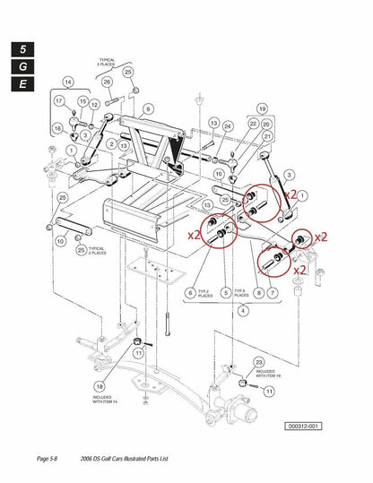 Bushing Kits for Club Car DS Front/Rear A-Arm Suspension