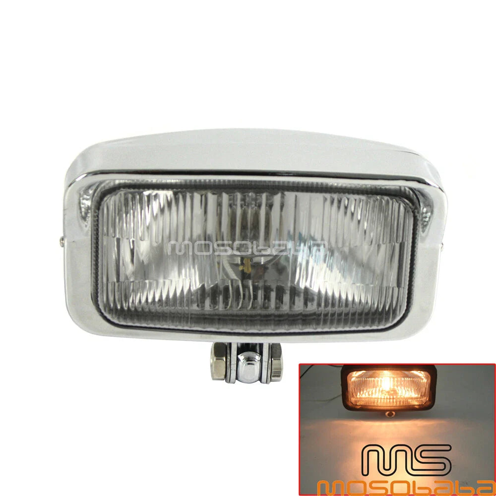 Chrome Square Headlight Assembly for Harley Chopper Cafe Racer Custom