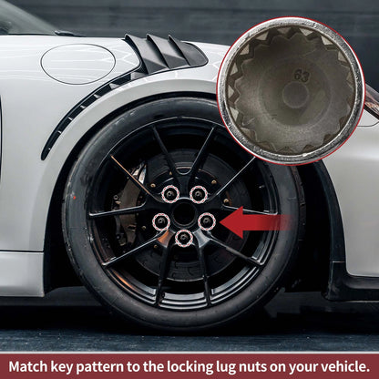 Set of 4 Wheel Lock Lug Nut 17 Teeth #63 Anti-theft Key Socket for Porsche Cayenne (2003–2023)