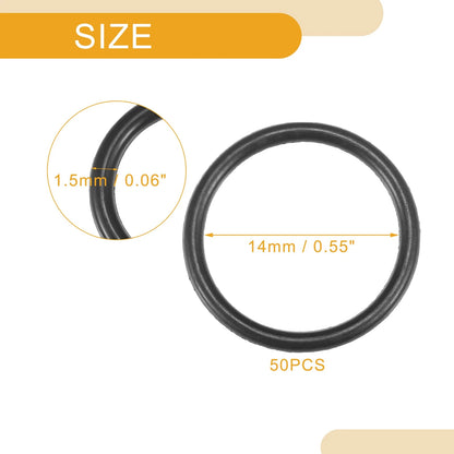 50pcs NBR Rubber O Ring Seal Gasket for Cars Trucks (14mm ID x 1.5mm CS)