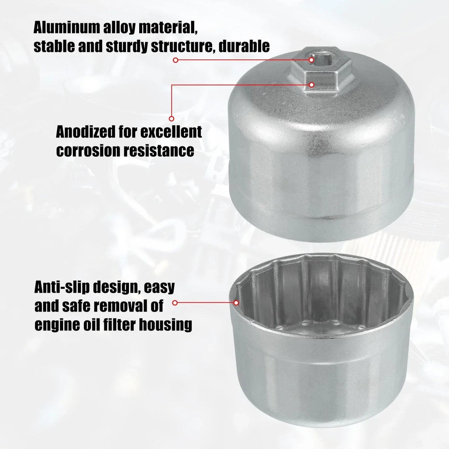 86mm 16 Flutes Oil Filter Wrench for BMW Volvo Silver Tone