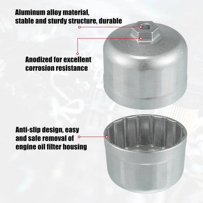 86mm 16 Flutes Oil Filter Wrench for BMW Volvo Silver Tone