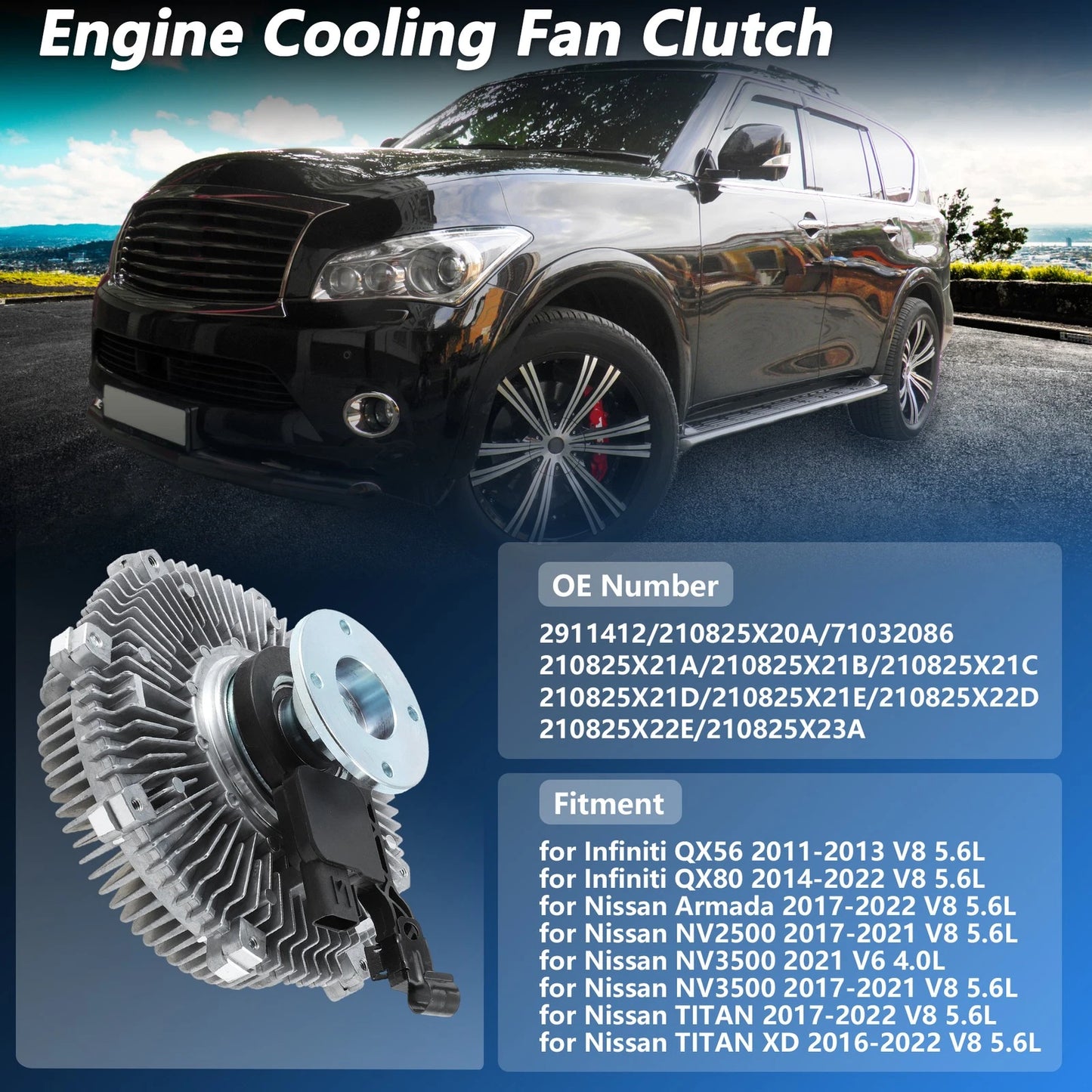 Engine Cooling Fan Clutch for Infiniti QX56 QX80, Nissan Armada NV2500 NV3500