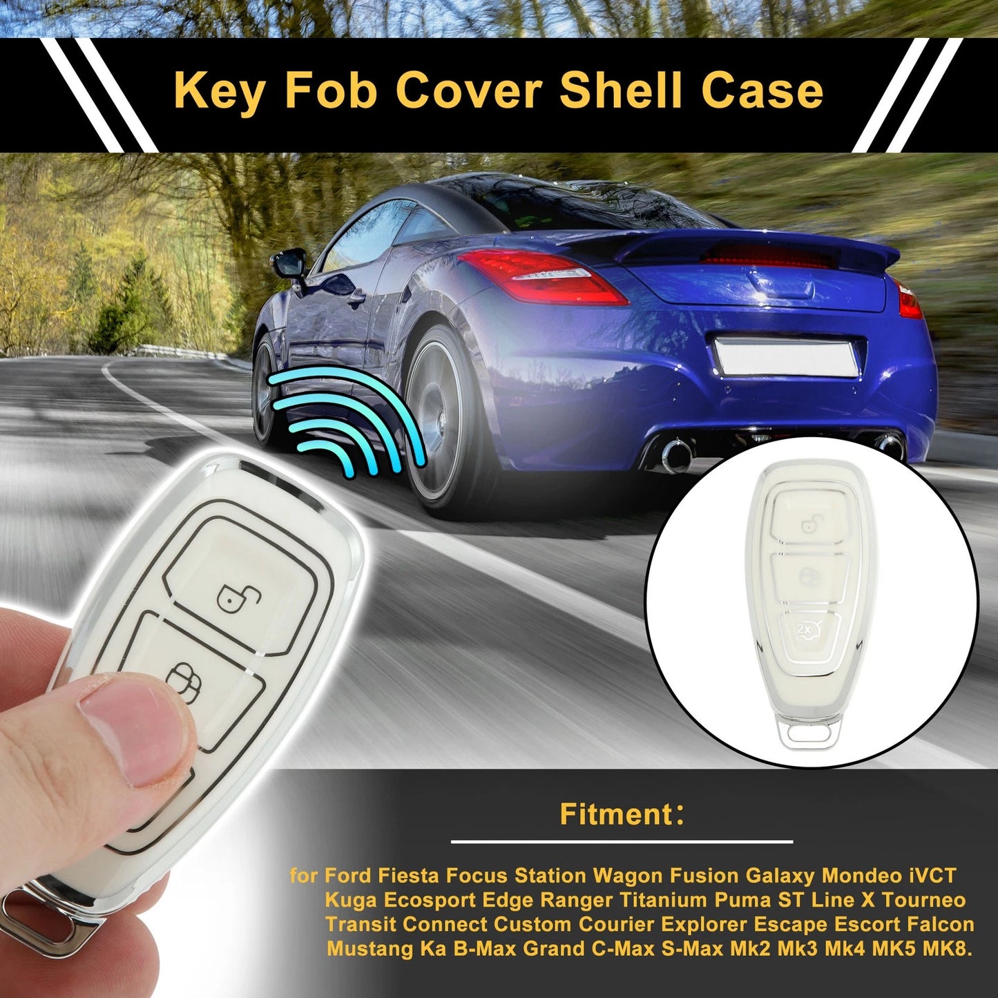 TPU Silicone Car Key Case for Ford Fiesta Focus (3 Buttons)