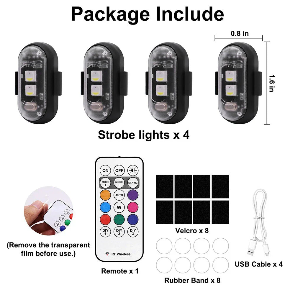 4 x Wireless LED Strobe Lights with Remote for Motorcycle Drone