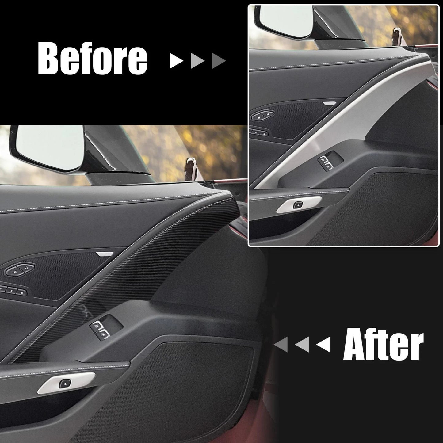 Carbon Fiber Cab Door Panel Decor Sticker Cover for Chevrolet Corvette C7 (2014–2019)