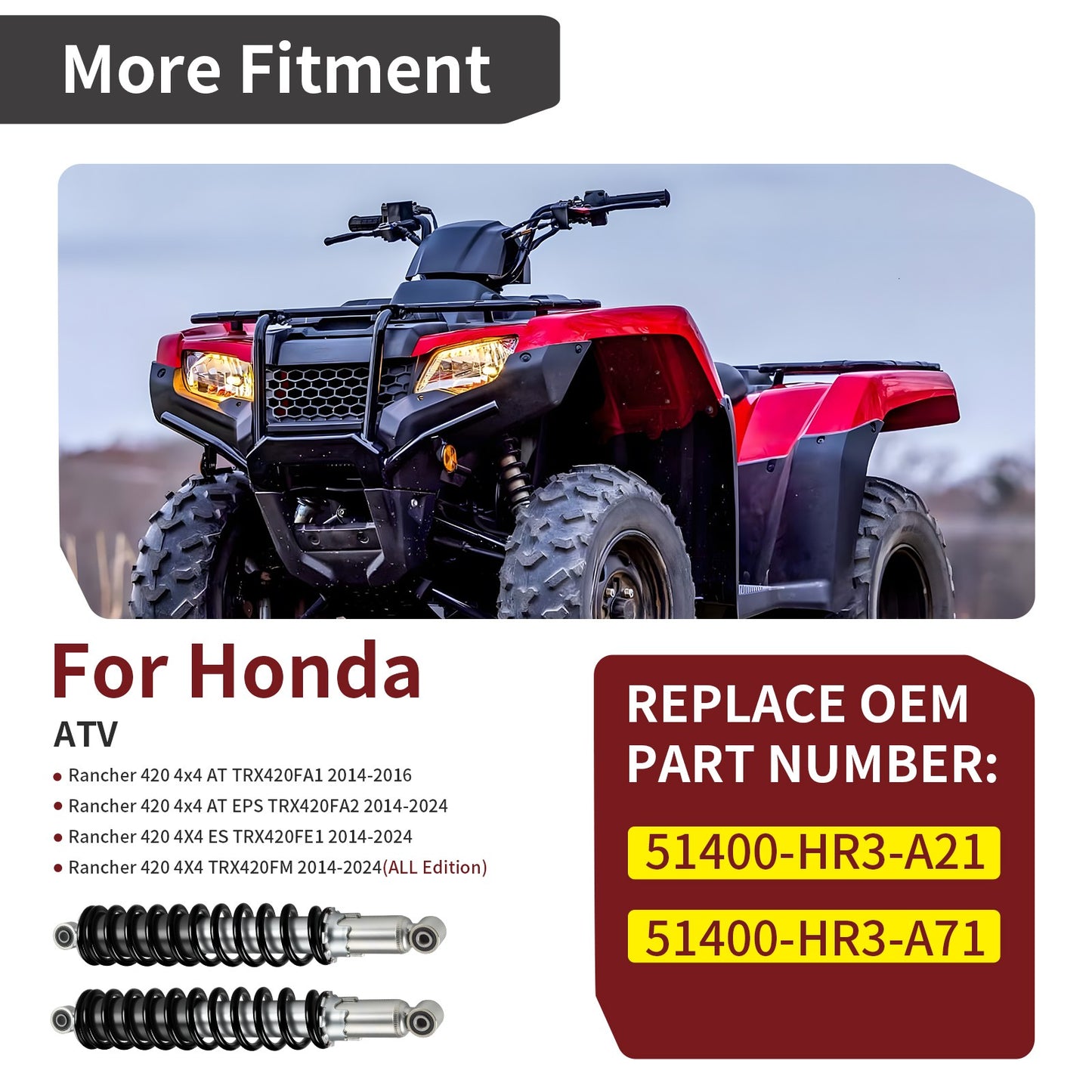 Set of 2 Front Shocks for Honda Rancher 420 4X4 ES (2014–2024)