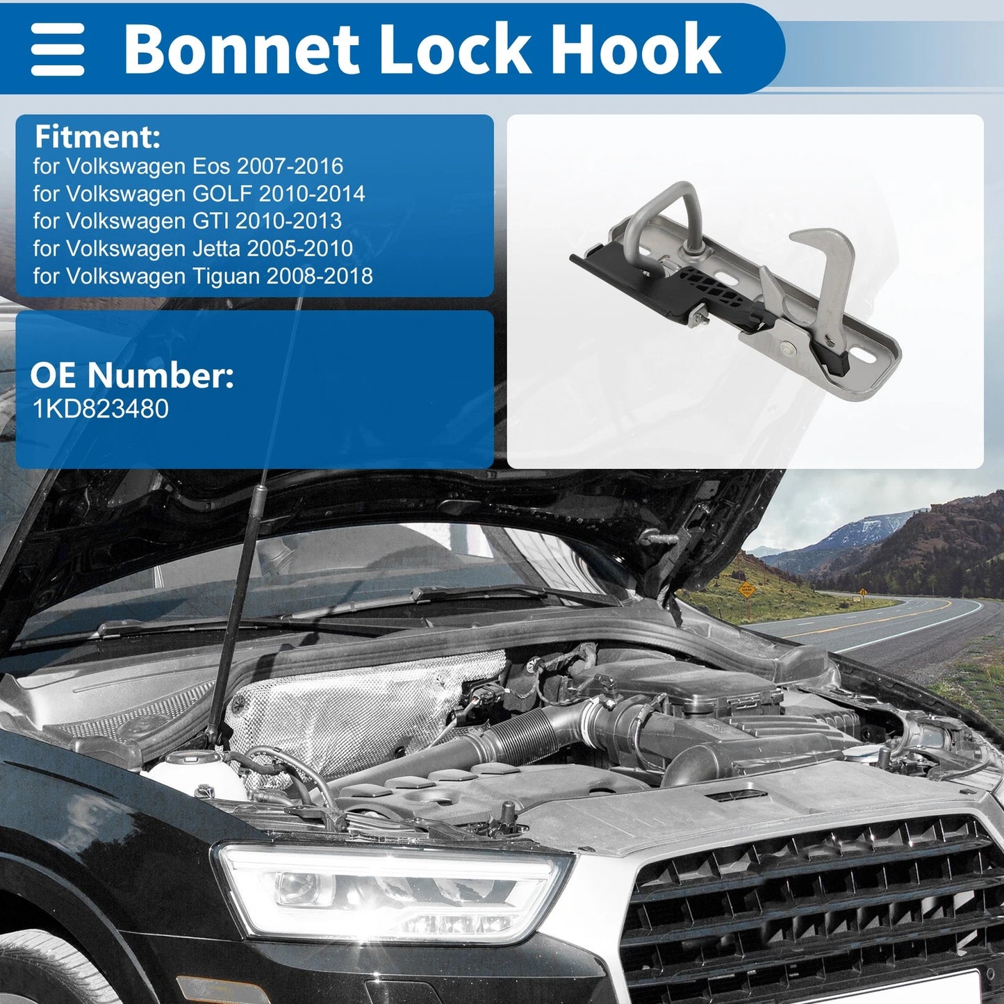 Hood Latch Assembly for Volkswagen Eos (2007–2016) No. 1KD823480