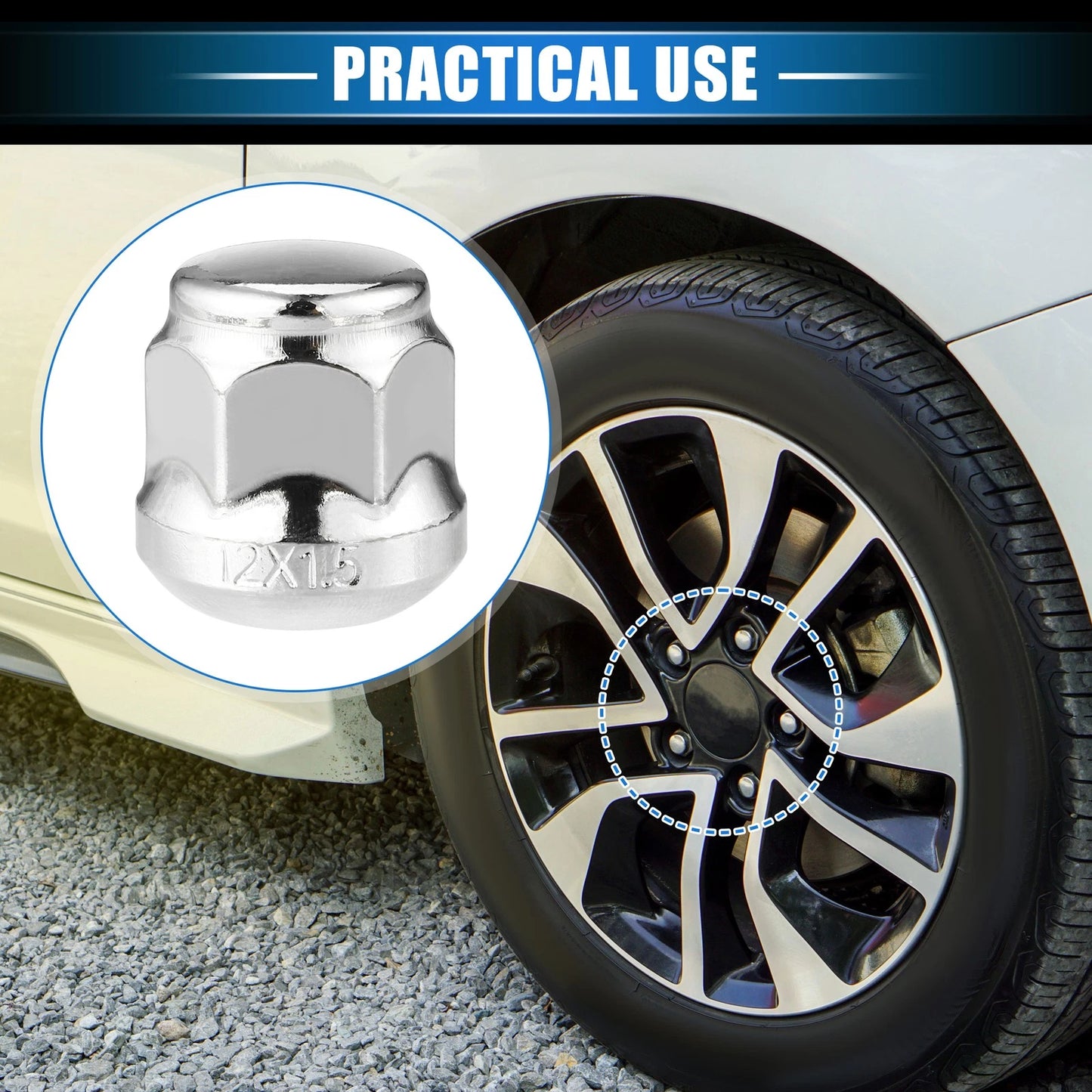 Set of 5 Wheel Lug Nuts for Honda Accord Civic (M12x1.5)