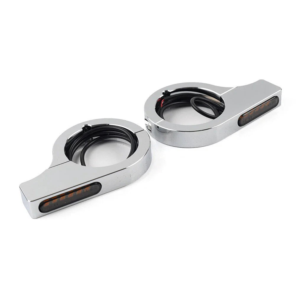 42MM-46MM Amber Chrome Fork Turn Signal Lights for Harley Touring Dyna