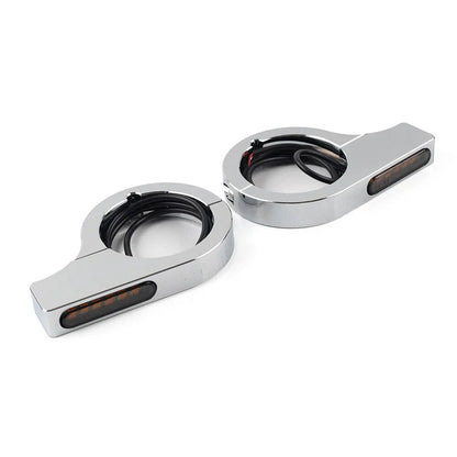 42MM-46MM Amber Chrome Fork Turn Signal Lights for Harley Touring Dyna