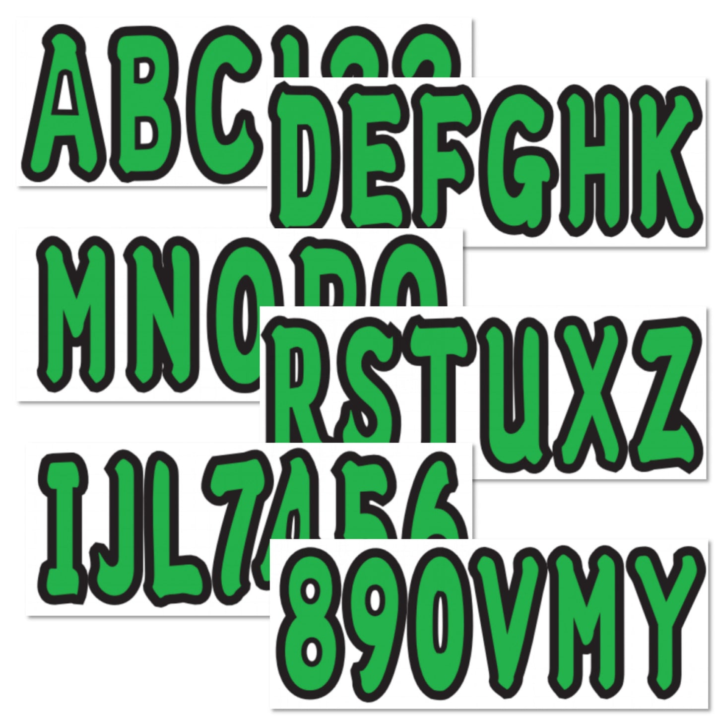 Set of 4 Green Marine Boat Decals A-Z & 0-9 (3")