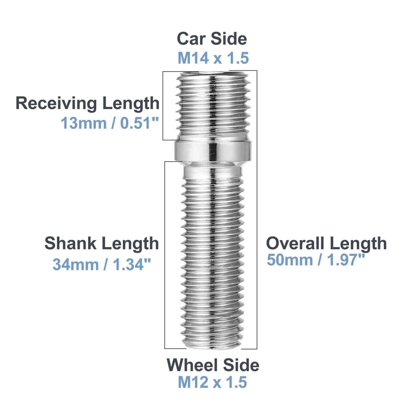 20 Pcs M14x1.5 to M12x1.5 50mm Wheel Studs for Audi