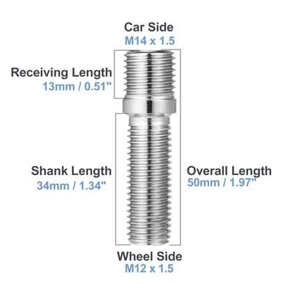 20 Pcs M14x1.5 to M12x1.5 50mm Wheel Studs for Audi