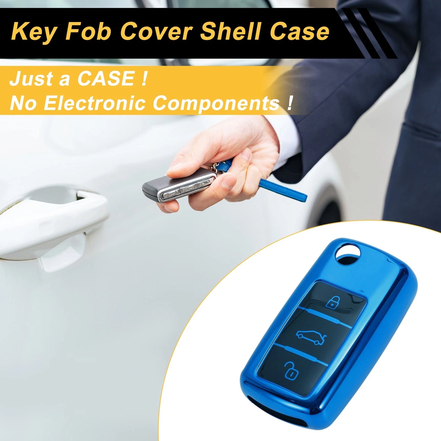 Blue TPU Car Key Case for VW Up (2011–2023) - 3 Buttons