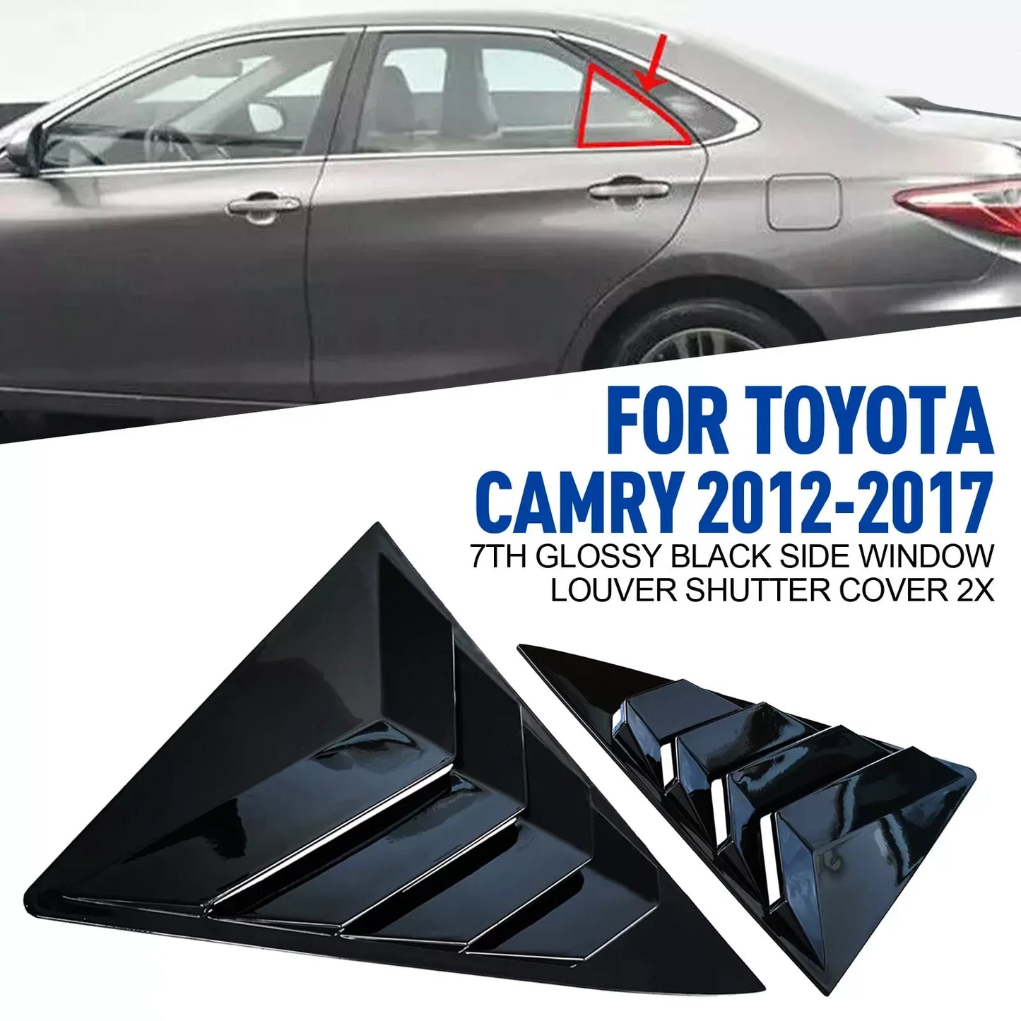 2 x Glossy Black Side Window Louver Shutter Cover for Toyota Camry (2012–2017)