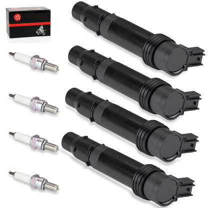 Set of 4 Ignition Coils & Iridium Spark Plugs for Kawasaki Ninja ZX600 (2000–2009)