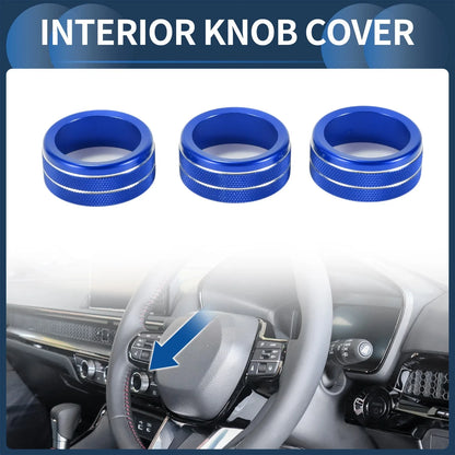 AC Media Volume Switch Knob Cover Ring for Honda CR-V (2023-2024) - 3 x Blue