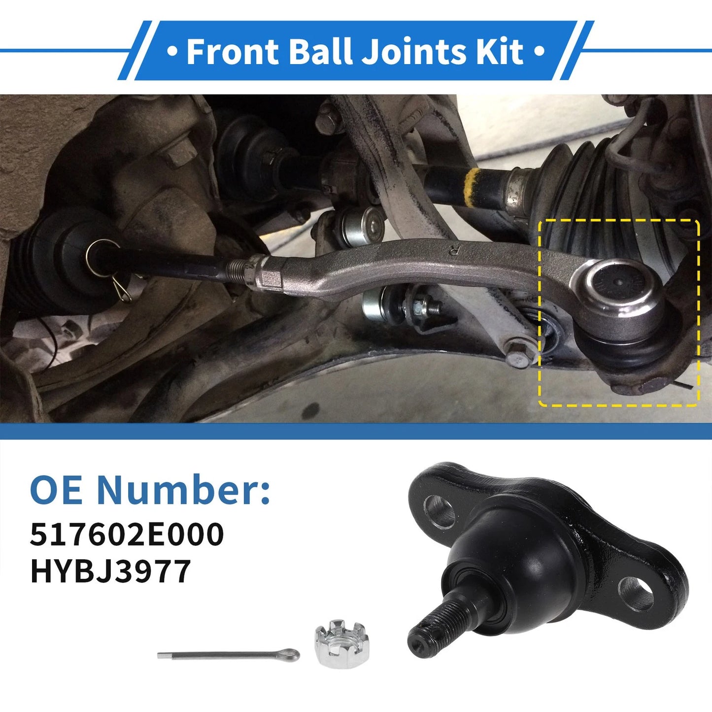 2X Front Lower Ball Joints for Hyundai Tucson (2005–2009) No. 517602E000/HYBJ3977