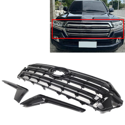 Front Bumper Hood Grille for Toyota Land Cruiser LC200 (2016–2018) Glossy Black