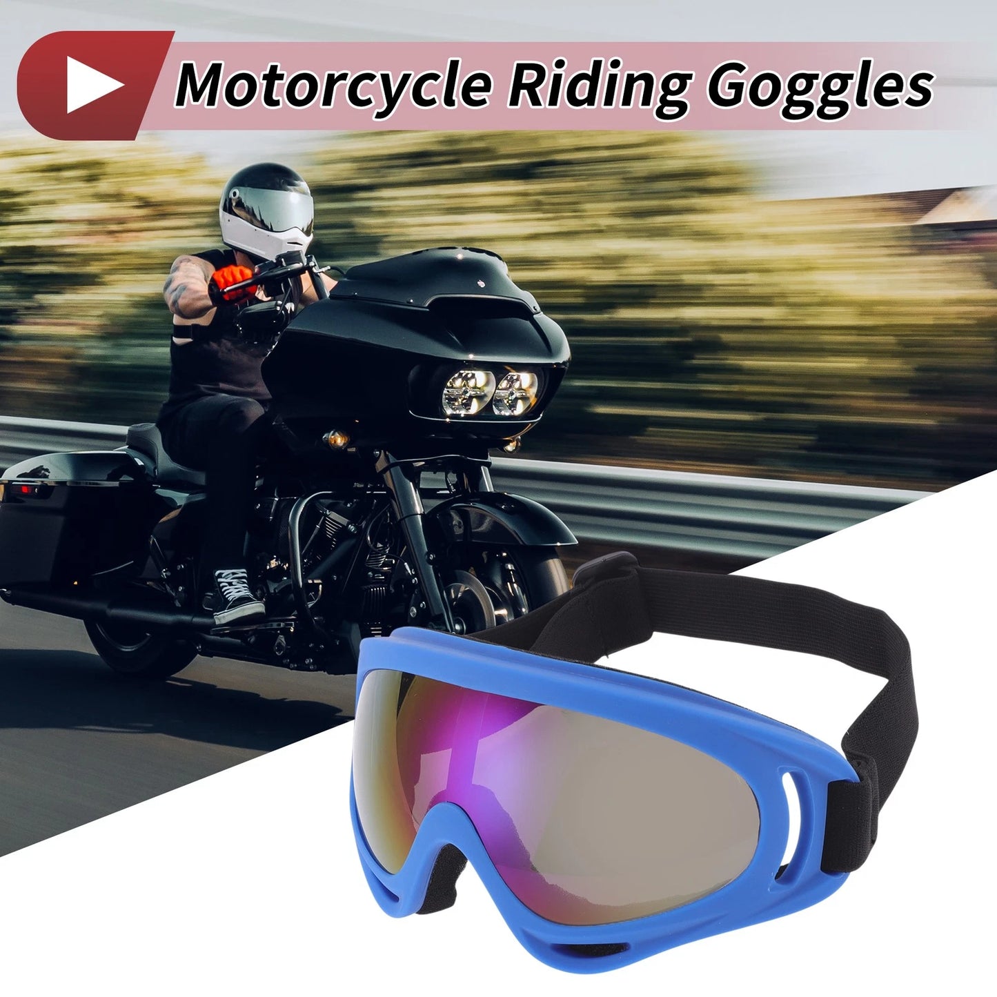 Motorcycle Riding Goggles with Colorful Lens for Universal Fit