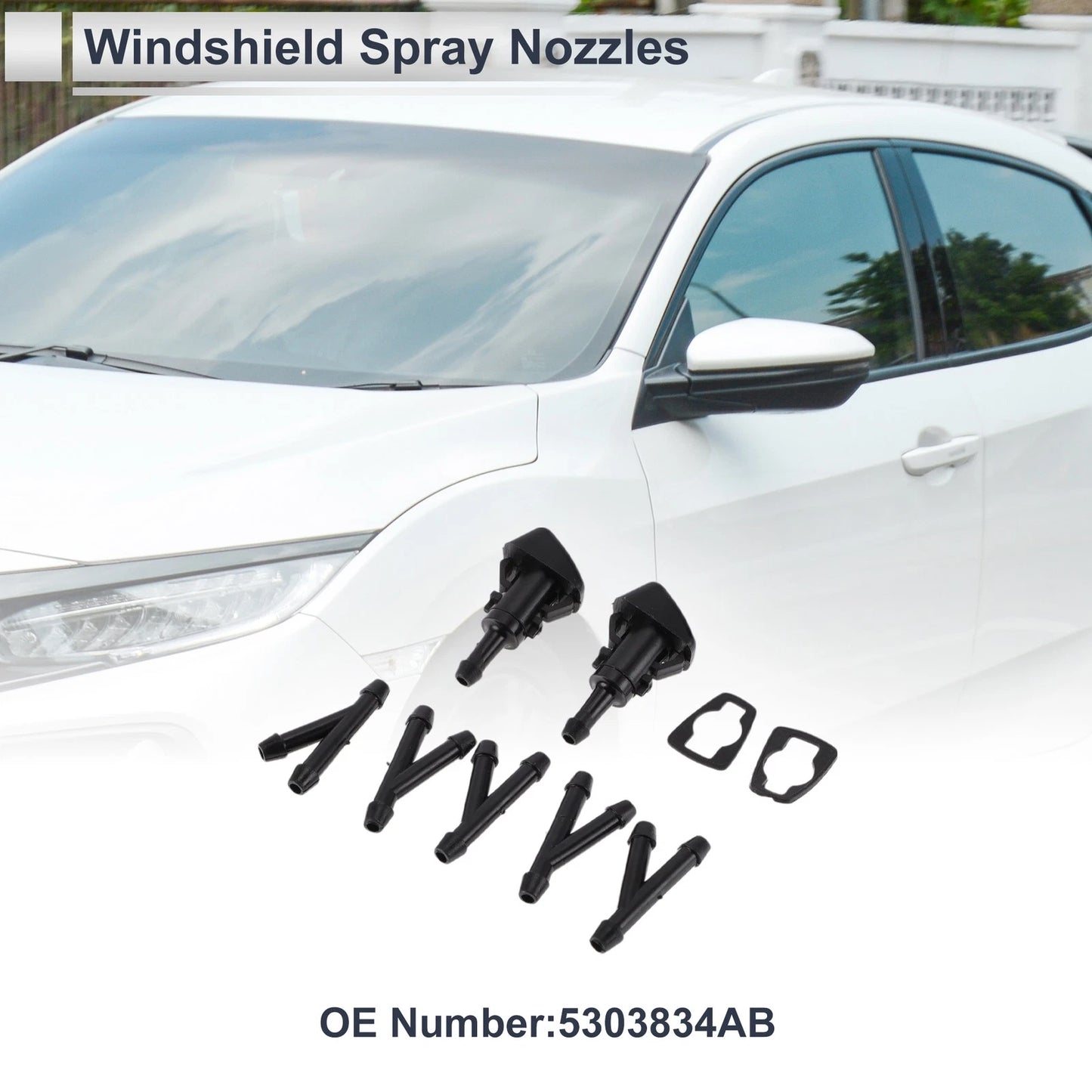 Windshield Washer Nozzle Set of 6 w/ Hose Connector for Jeep (No. 5303834AB)