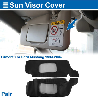 Sun Visor Cover Set for Ford Mustang (1994–2004) Left Right Faux Leather Black