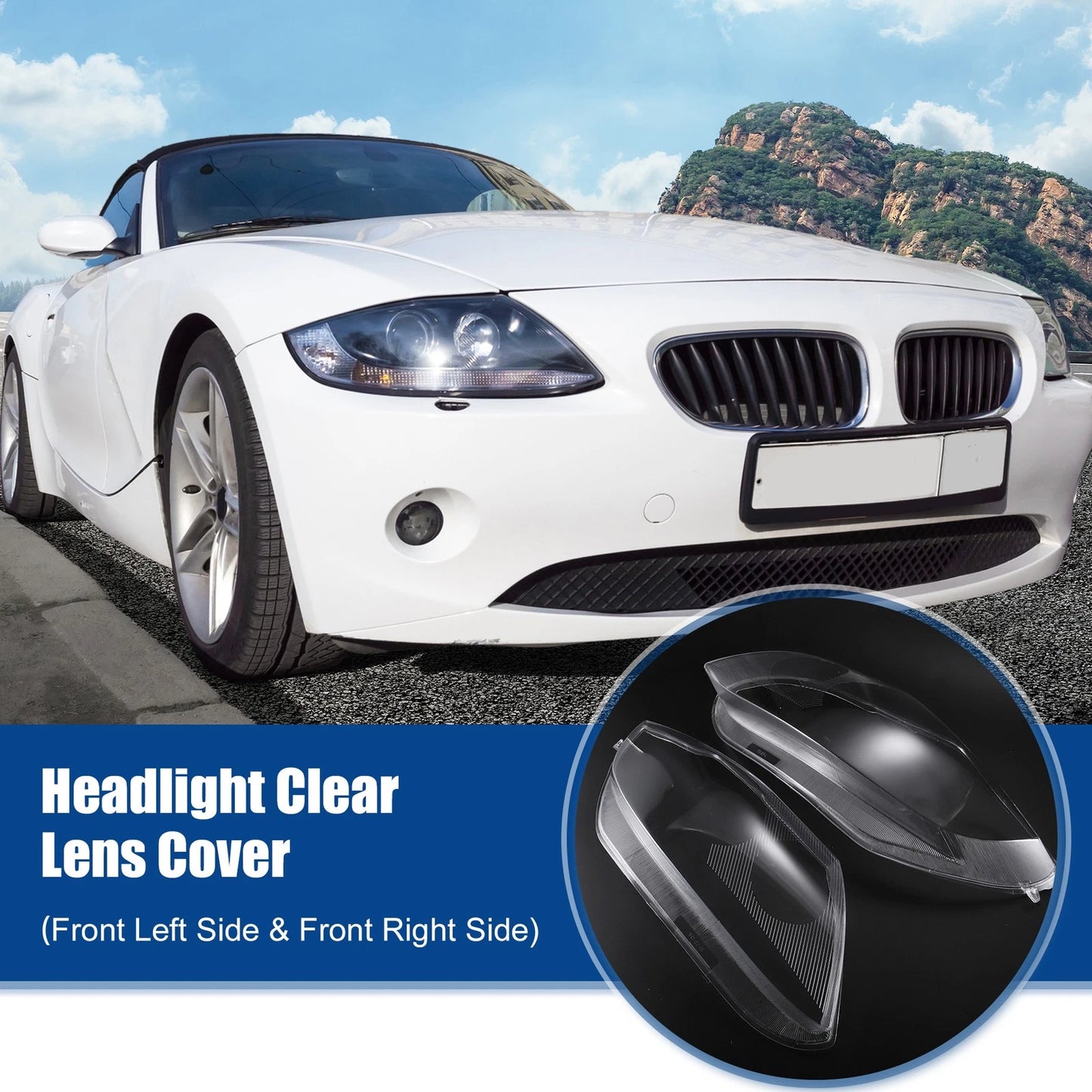Pair Headlight Clear Lens Shell Cover for BMW Z4 E85 (2003–2008) No. 63127165714