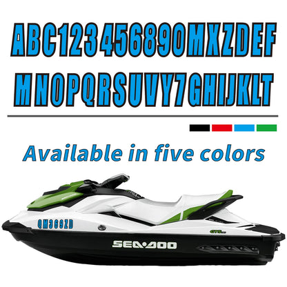 Set of 4 Blue Decal Stickers for Boat Numbers and Letters