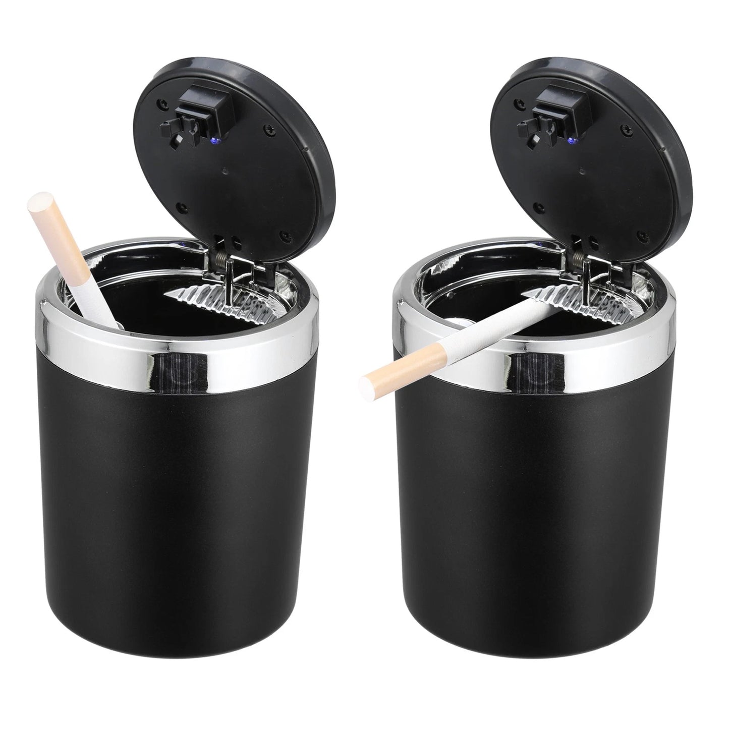 Universal Car Ashtray Trash Can with LED Light - Black