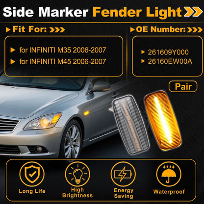 Side Marker Fender Light 261609Y000 for Infiniti M35 (2006–2007) Transparent Lens