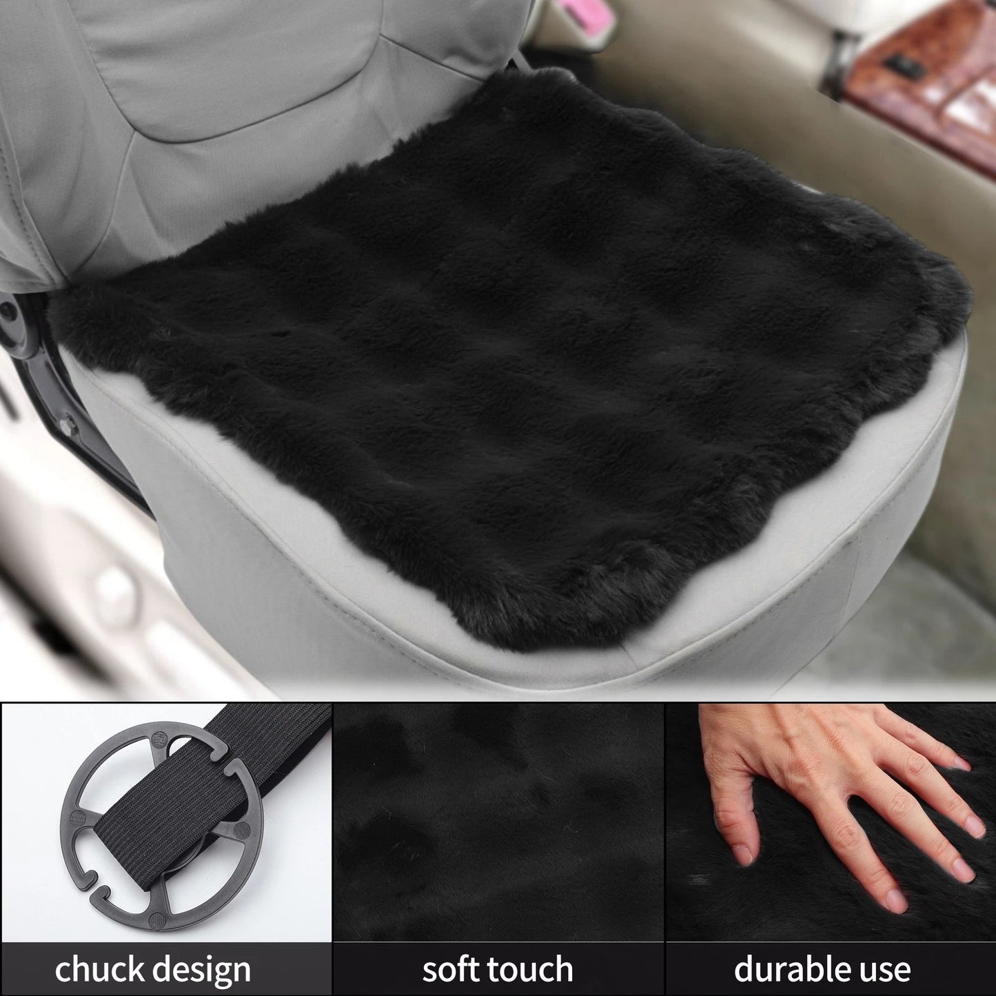 Set of 2 Bottom Seat Pad Covers for Car (Black Cotton Grid)
