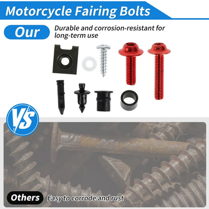 Windshield Bolts Set of 4 for Kawasaki Yamaha Suzuki (Stainless Steel Rubber Red)