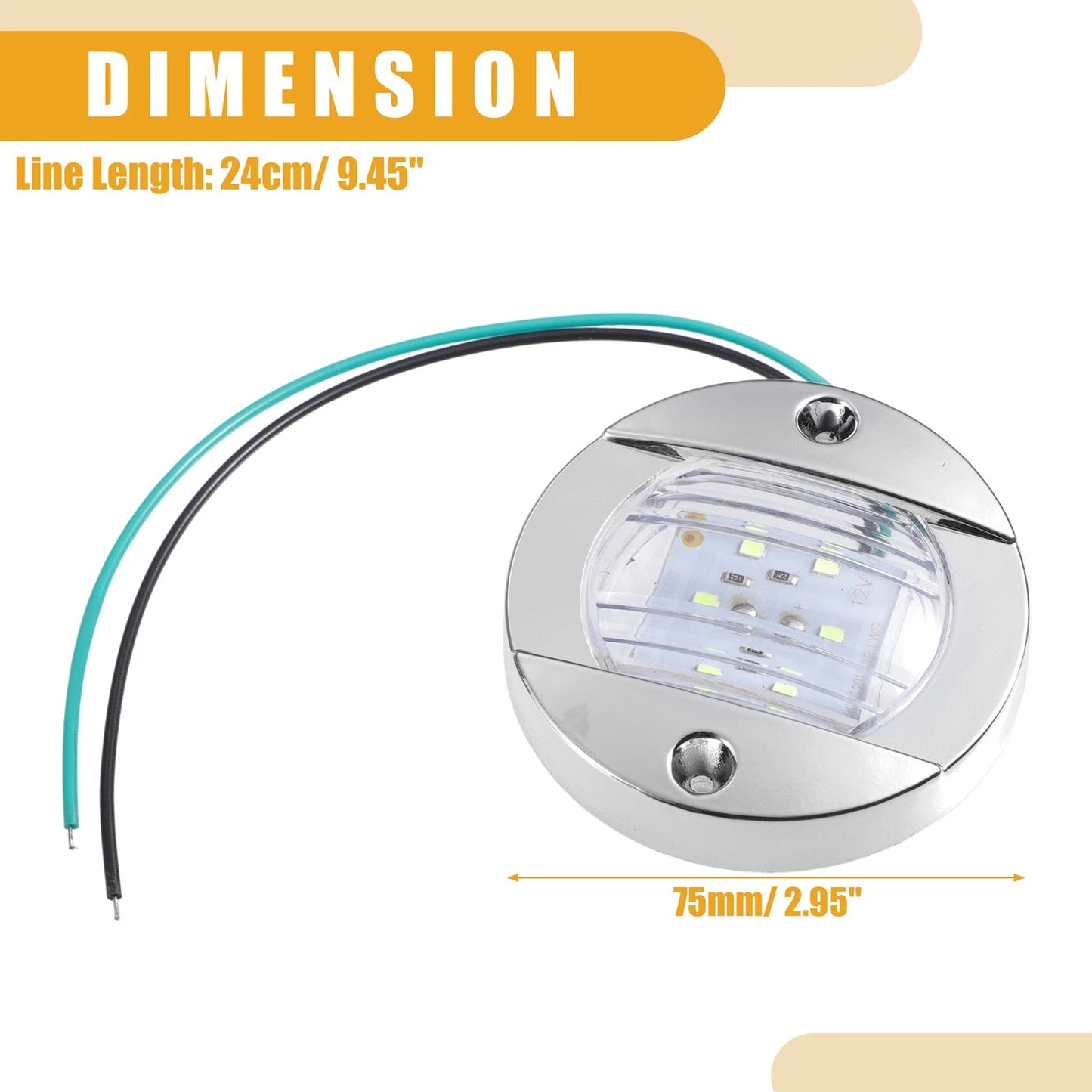 Set of 4 Round Marine Boat Lights with 6 LEDs - Green