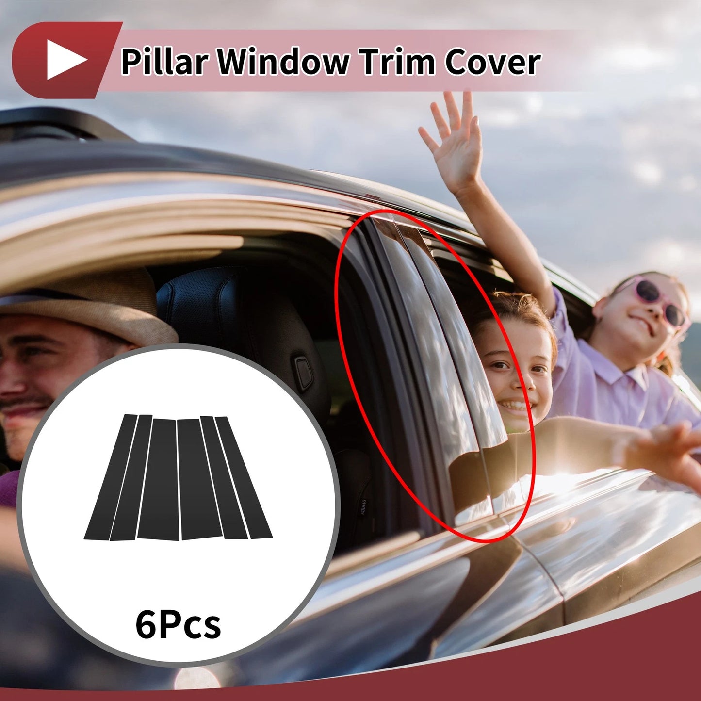 6 Pcs Door Pillar Window Trim for Toyota Noah (2020–2023) Black