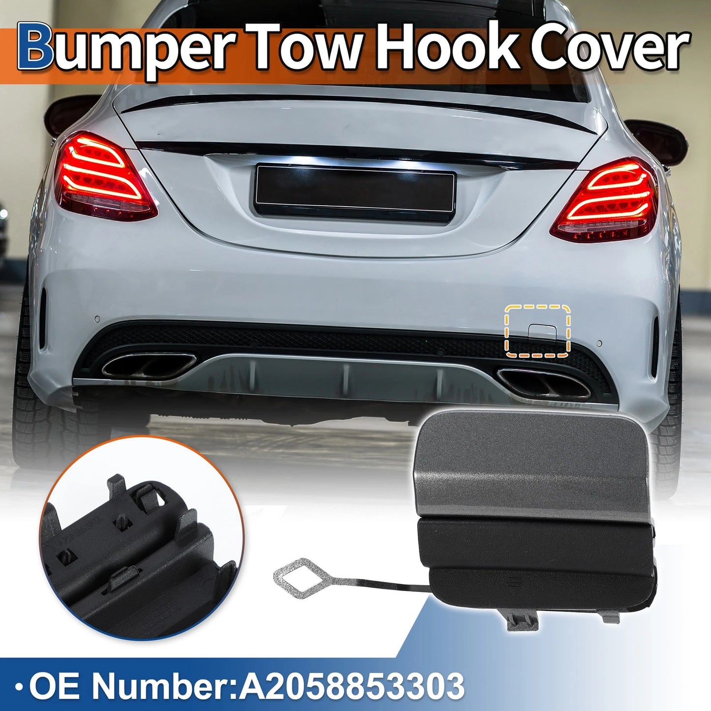Rear Tow Hook Cover for Mercedes-Benz C-Class (2015–2021) No.A2058853303 Grey