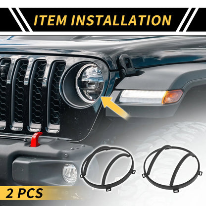 2X Headlight Round Grill Guard Protector Cover for Jeep Wrangler (2007–2017)