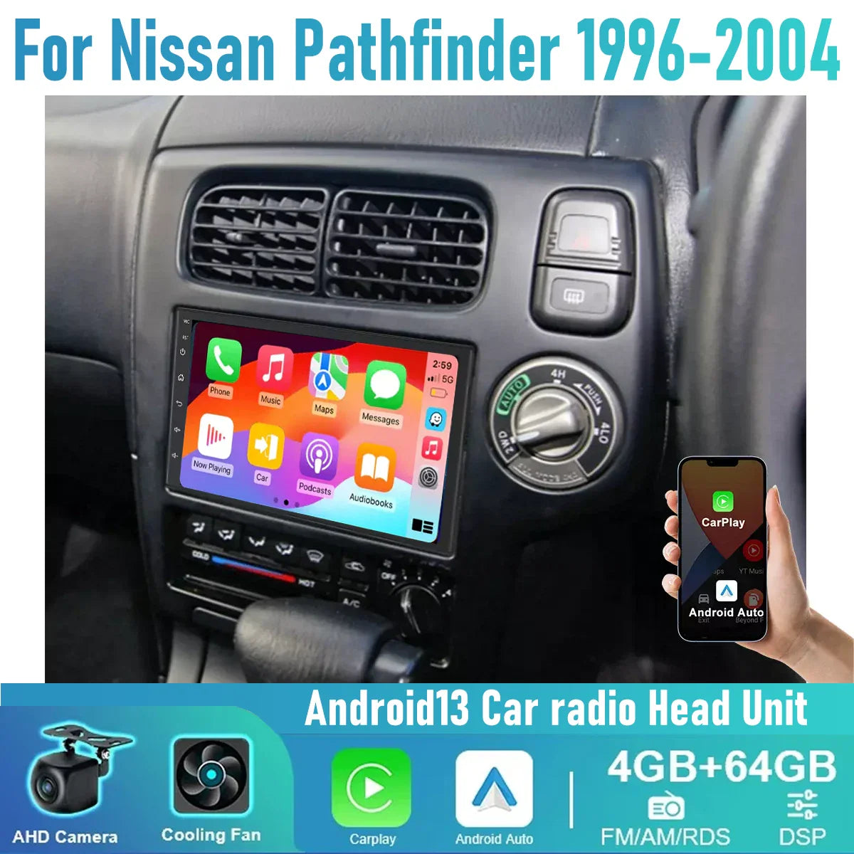 Wireless CarPlay Android Auto Head Unit for Nissan Pathfinder (1996-2004)