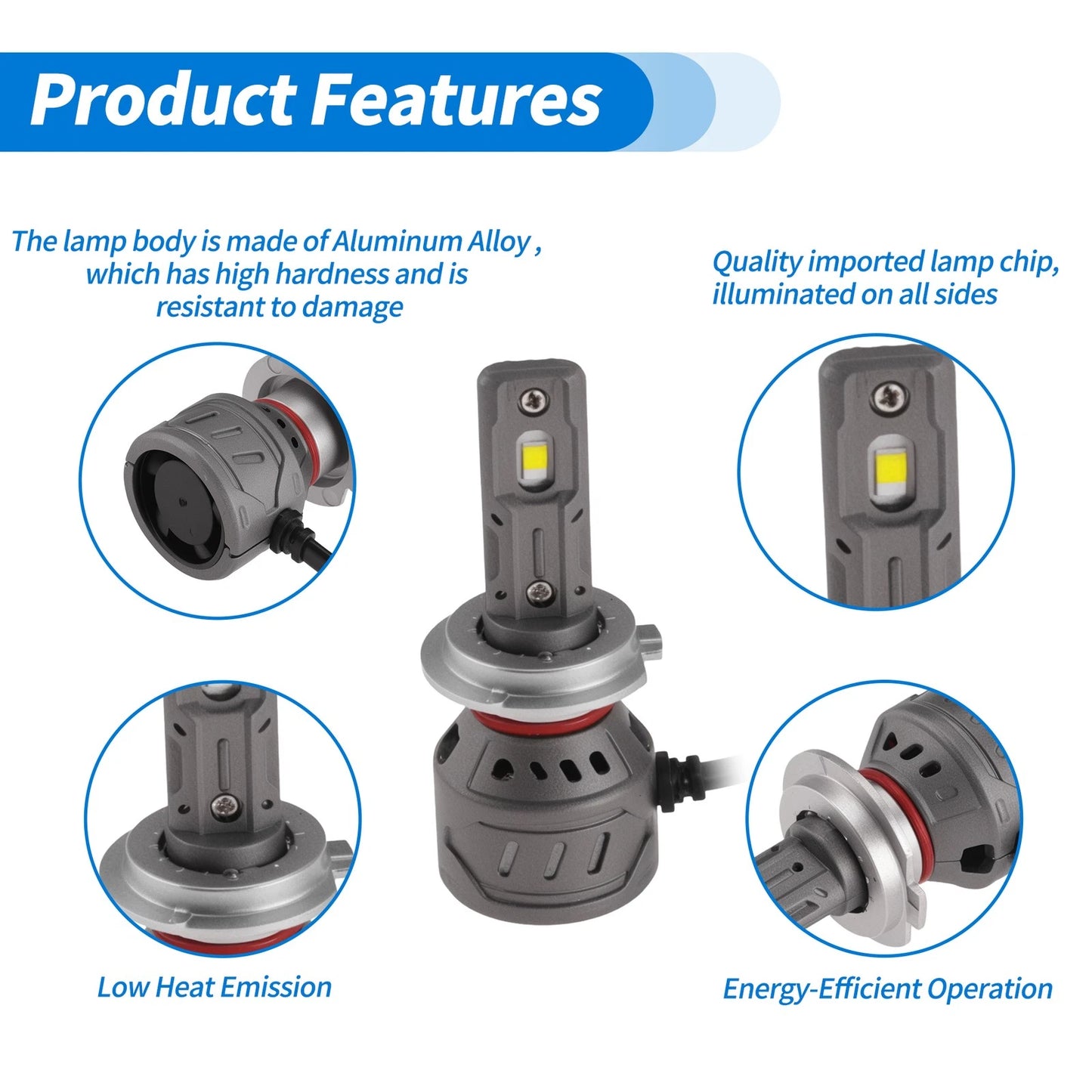 H7 LED Light Bulbs Replacement for Various Models (6000K, No Flicker)