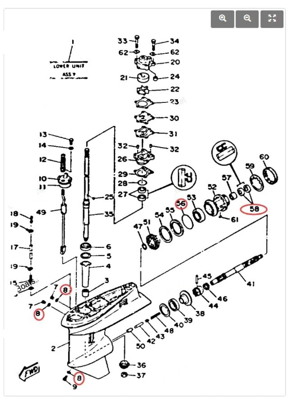 Gearcase Unit Kit for Yamaha Outboard (2-Stroke) (93101-22067)