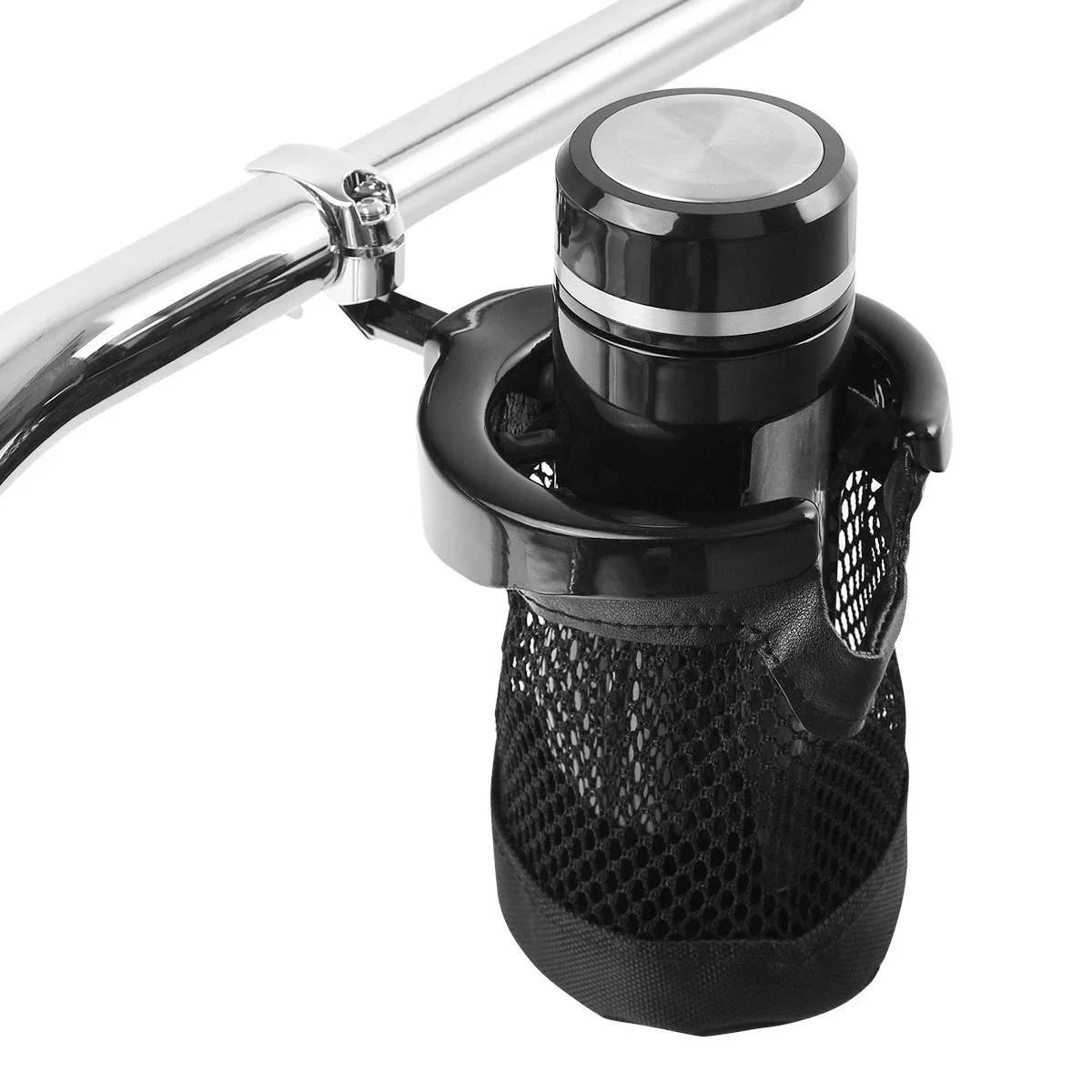 25mm Handlebar Cup Holder Metal Drink w/ Mesh Basket for Harley Touring