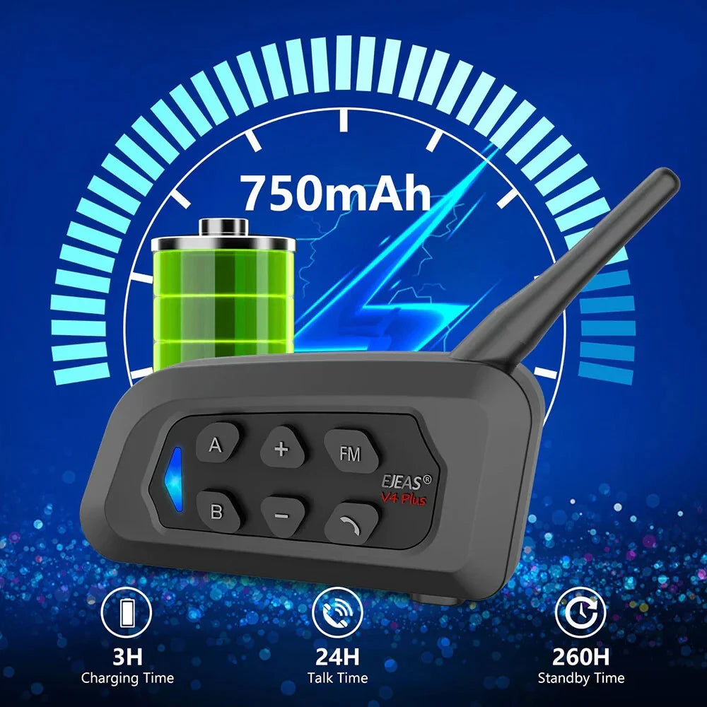 EJEAS V4 Plus Bluetooth Intercom Headset for Motorcycle - 1500M, 4 Riders