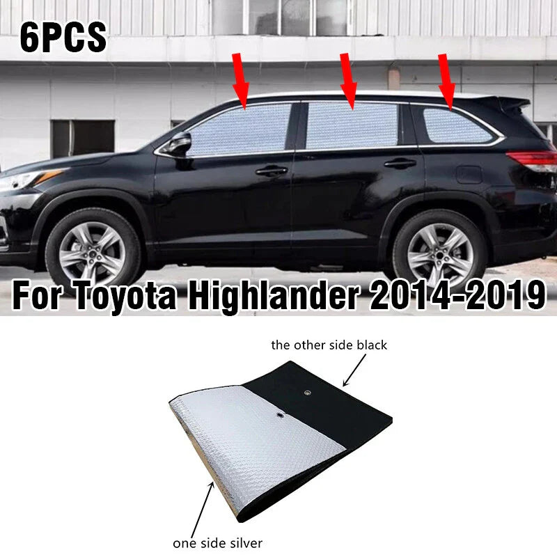 6 x Side Window Privacy Sunshade for Toyota Highlander (2014–2019)