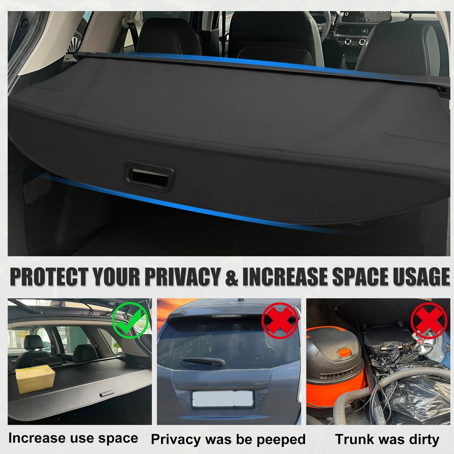 Retractable Cargo Cover for Ford Edge (2015–2022) - Black Trunk Shade