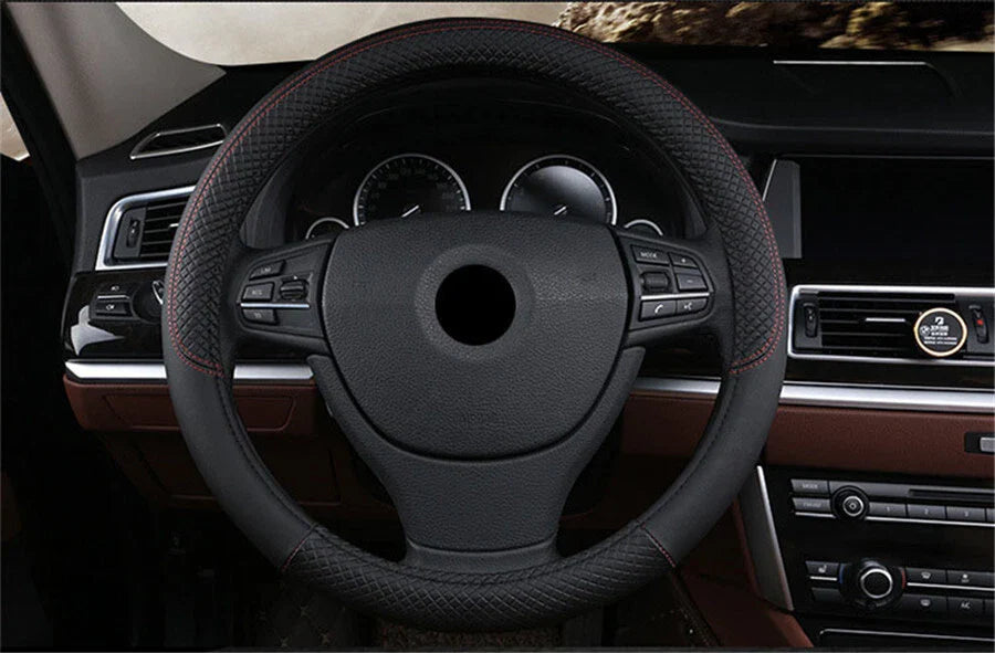 15" PU Leather Nonslip Car Steering Wheel Cover for Universal Models