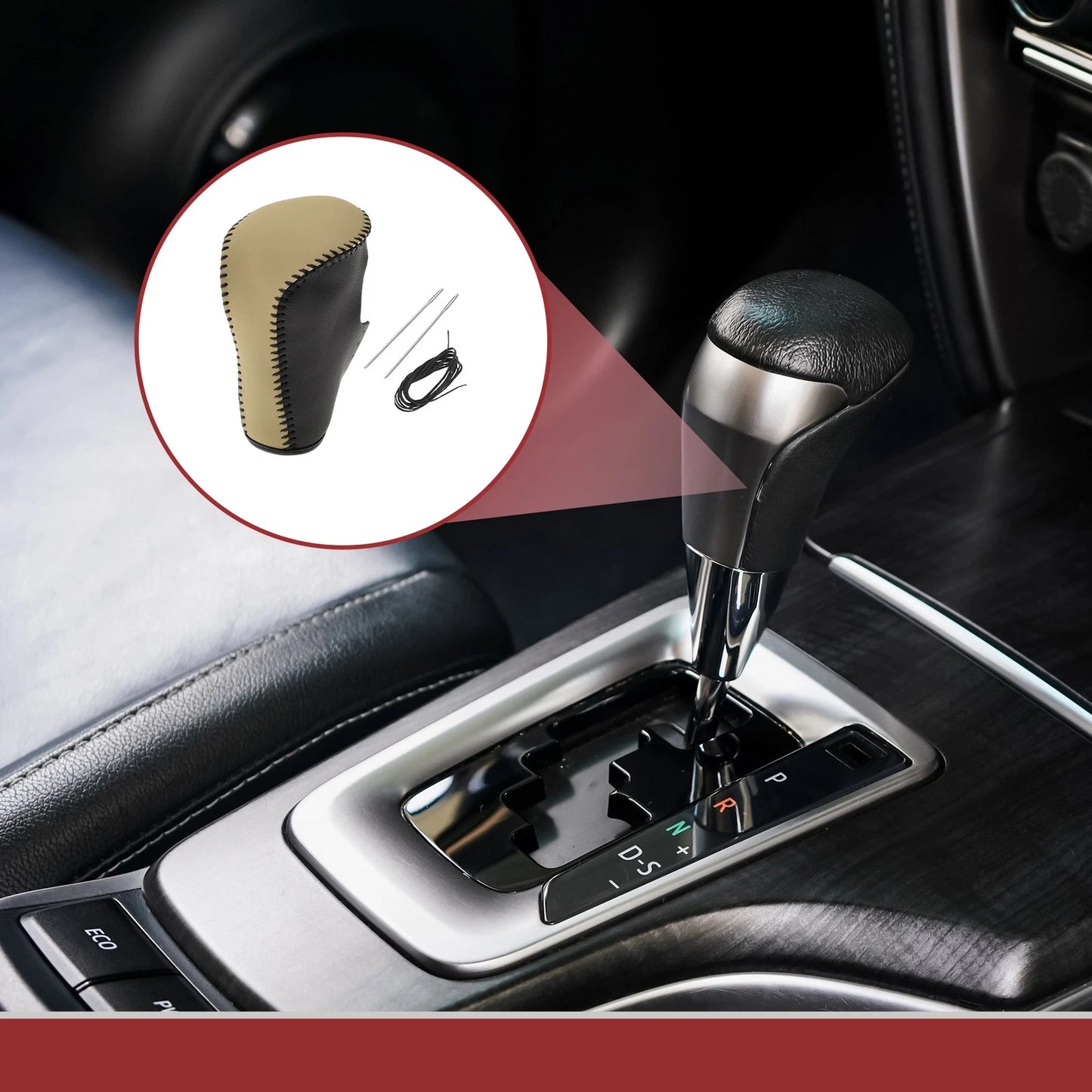 Gear Shift Knob Cover for Honda Accord 8 (2008–2012) Black Beige Leather