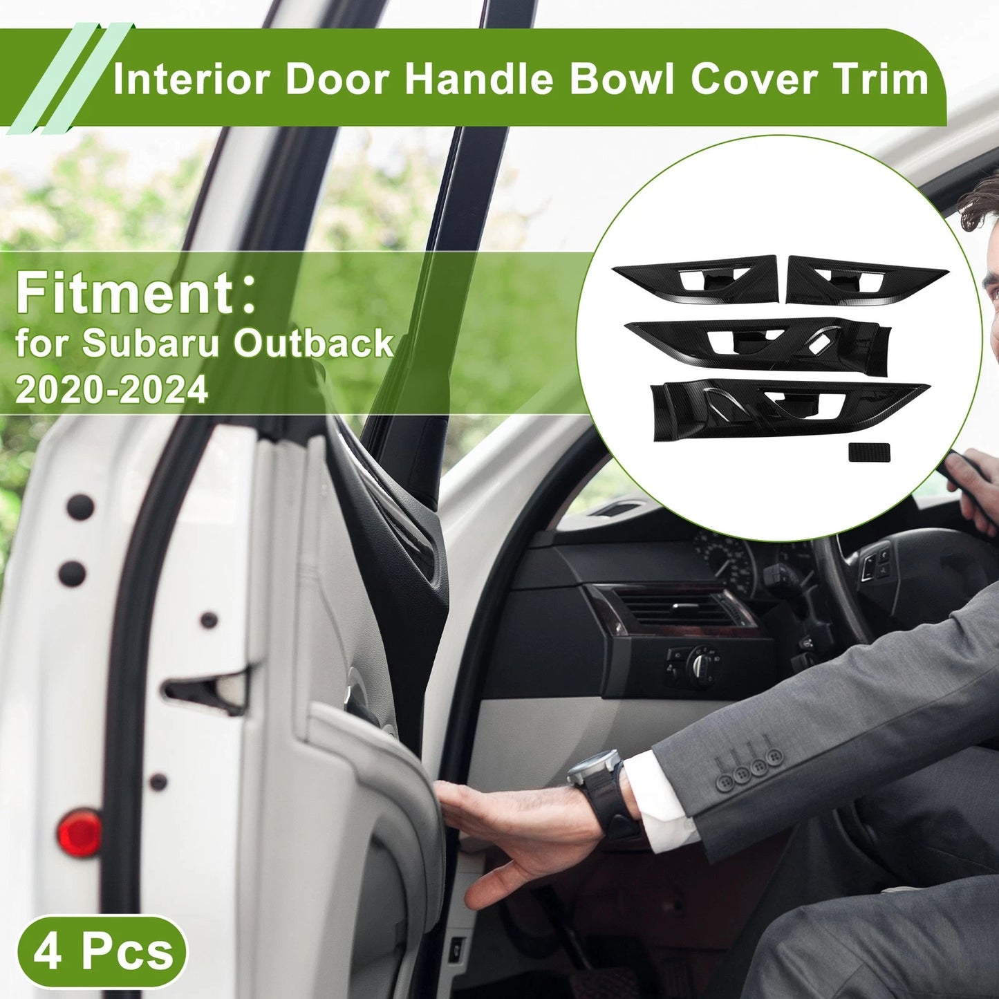 Interior Door Handle Bowl Cover Trim for Subaru Outback (2020–2024) Carbon Fiber Black