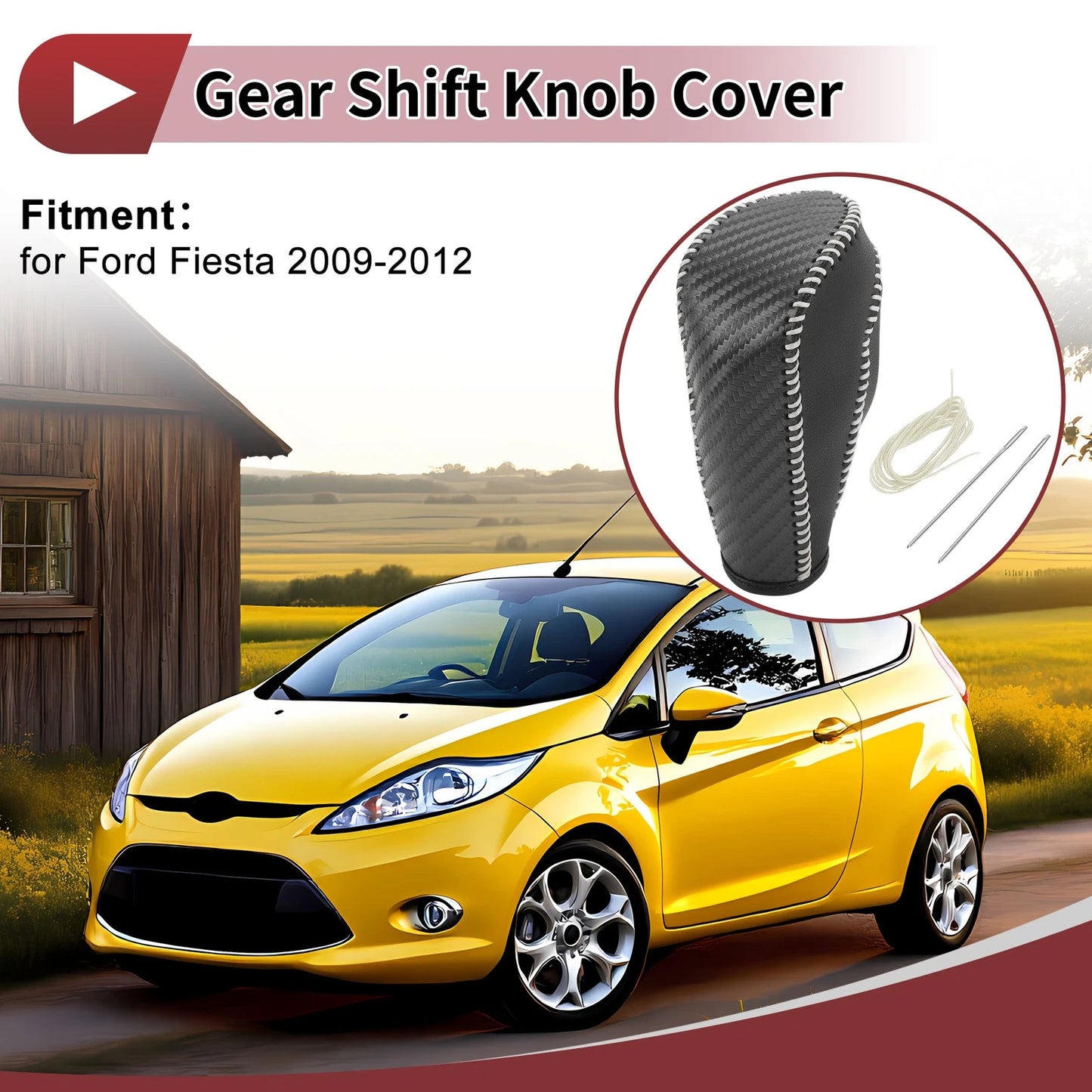1 Pc Gear Shift Knob Cover for Ford Fiesta (2009–2012) Black Beige Faux Leather