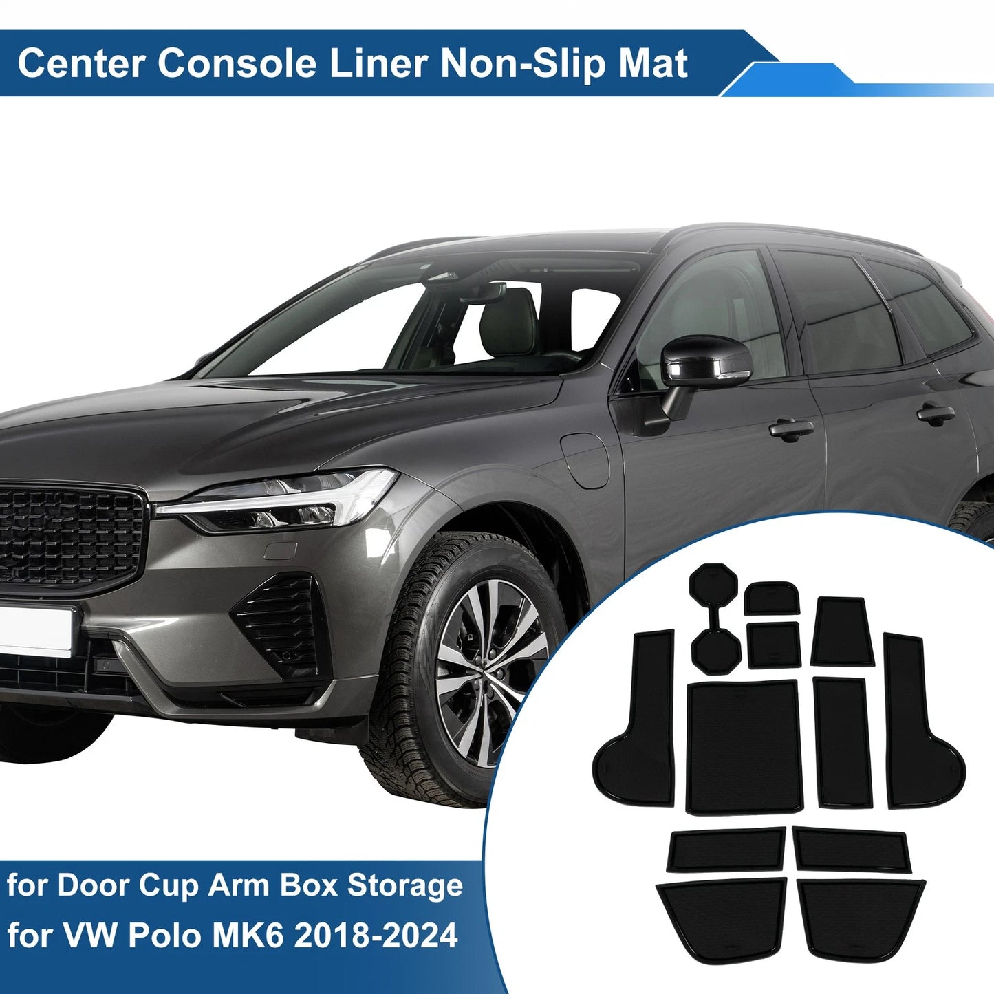 12 Pcs Non-Slip Mat for VW Polo MK6 (2018–2024) PVC Black
