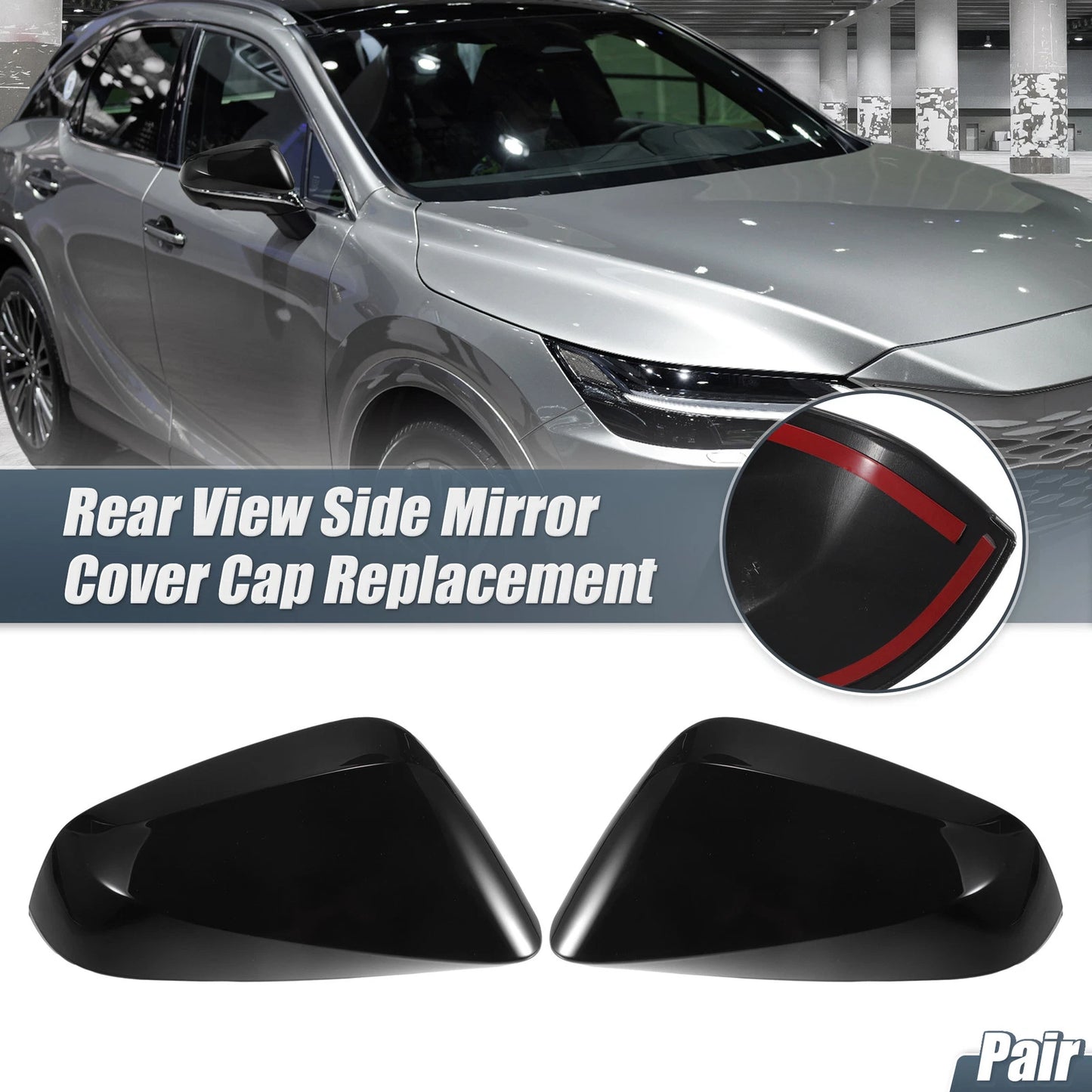 1 Pair Rearview Mirror Cover Caps for Lexus RX (2023) - Gloss Black